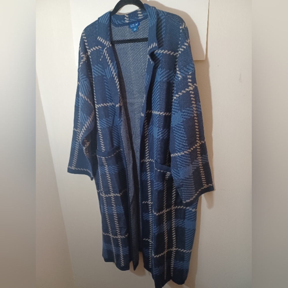 Liz and Me Womens Open Front Multicolored Knee-length Cardigan 3X